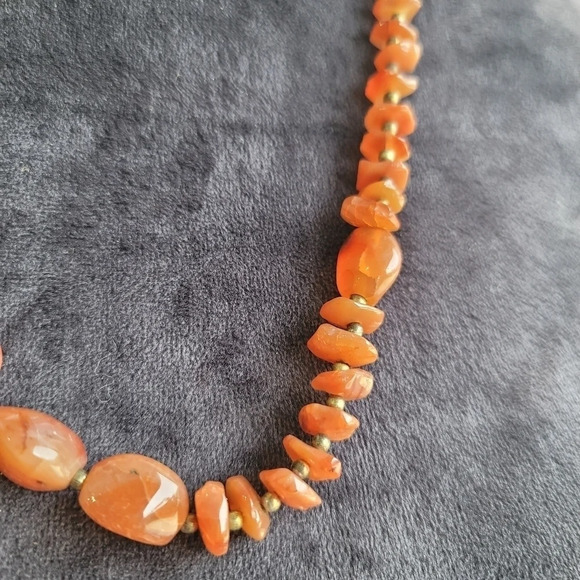 Vintage Women's Gorgeous Orange Stone Gold Layered Bead Necklace 25" - Picture 4 of 10